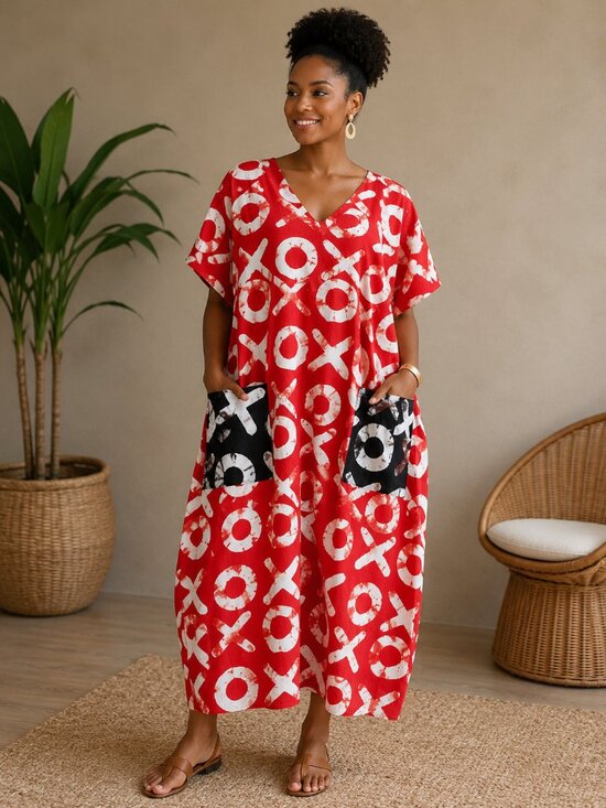 MAPLE&LOOM Dresses & Skirts - AFRICAN PRINT V-NECK MAXI DRESS